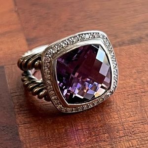 Gorgeous David Yurman Sterling Silver 14mm Amethyst & Diamond Albion Ring 7.25